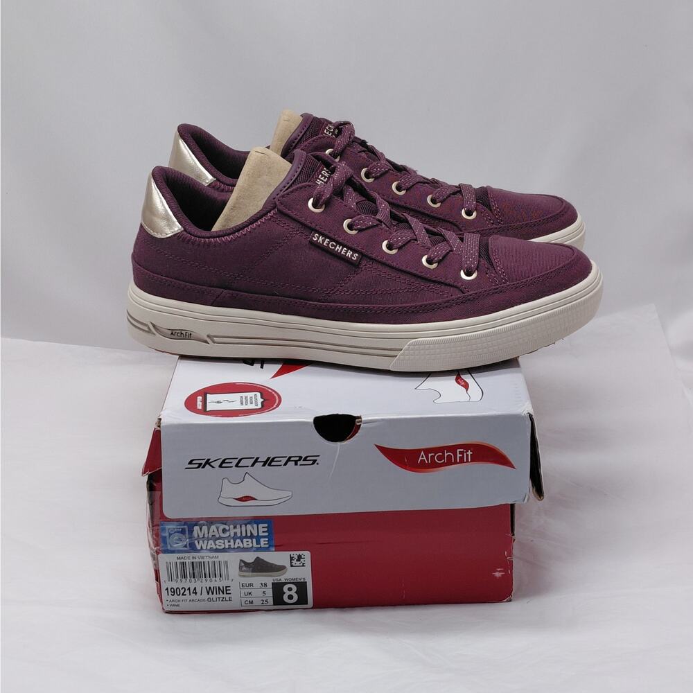 Skechers Womens Low Top Sneakers Size 8 Wine Athleisure Preppy Comfort Shoes - Picture 12 of 13